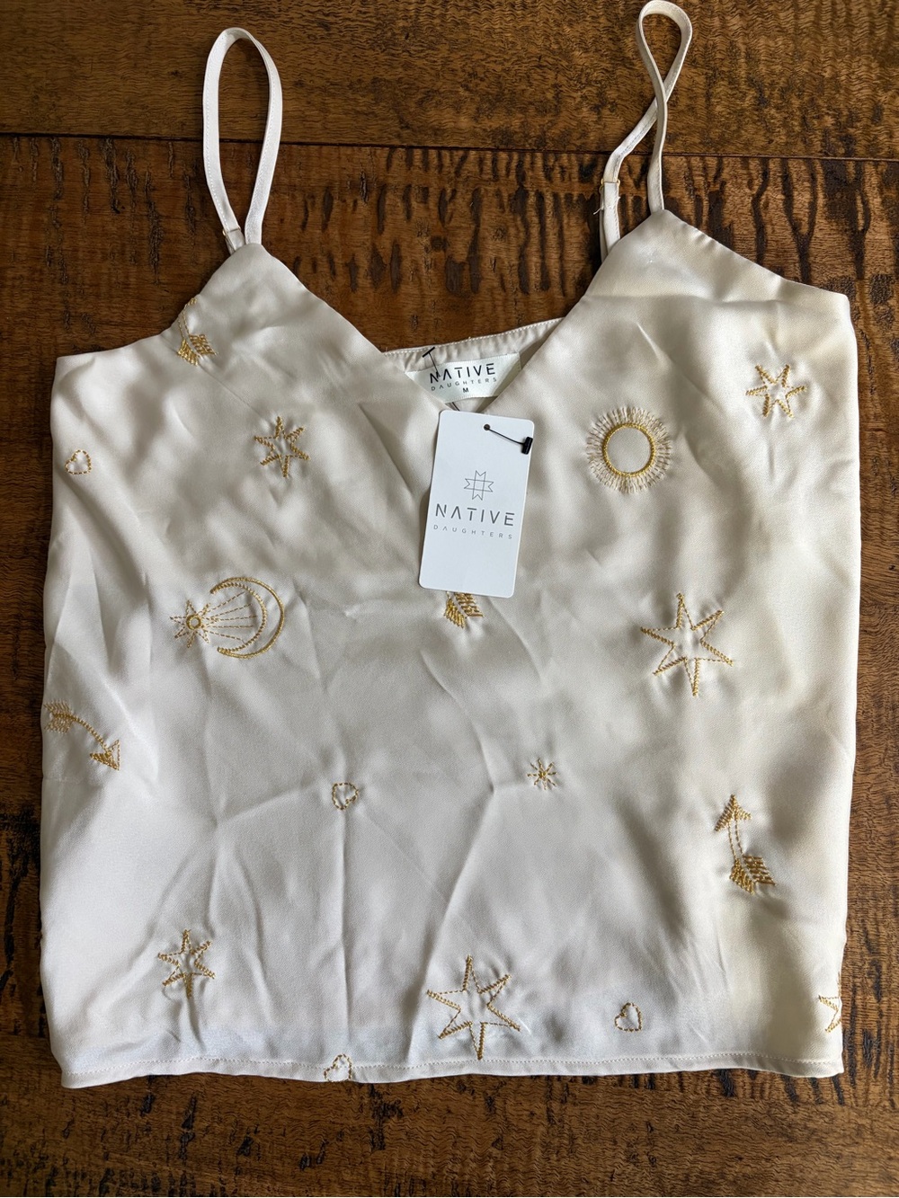 Native daughters cream Embroidered Celestial Cami M